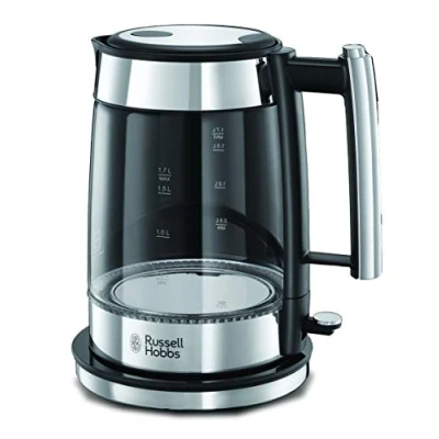 Abbildung von Russell Hobbs Wasserkocher Glas Design [1,7l, 2200W] Elegance polierten Edelstahl Applikationen (blaue LED Beleuchtung, herausnehmbarer Kalkfilter, Wasserstandsanzeige) Teekocher 23830 70