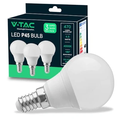 Abbildung von V TAC 3x LED Glühbirne E14 P45 4,5W (entspricht 40W) 3er Pack 470Lumen Glühlampen Energiesparlampe Licht 4000K Neutralweiß, Kaltweiß
