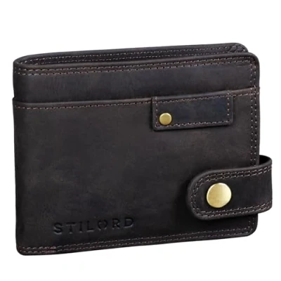 Abbildung von STILORD &#039;Finley&#039; Leder Geldbörse Herren RFID und NFC Schutz Männer Portemonnaie mit Druckknopf Brieftasche Ausleseschutz in Geschenkbox, Farbe:dunkel braun