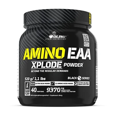 Abbildung von OLIMP Amino EAA Xplode Powder. Nahrungsergänzungsmittel mit exogenen Aminosäuren, angereichert verzweigtkettigen Aminosäuren (BCAA) und Vitaminen der B Gruppe. Geschmack: Orange 520g (1er Pack)