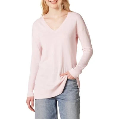 Abbildung von Amazon Essentials Damen Leichter Tunika Pullover Mit Langen Ärmeln Und V Ausschnitt (Erhältlich In Übergröße), Hellrosa, M