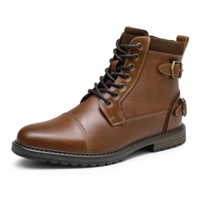 Abbildung von Bruno Marc Herren Motorrad Stiefel Motorradschuhe Schnürstiefel Boots Kunstlederstiefel Chukka Zipper Closure Biker Herren,Size 43.5,Kamel,Philly_10