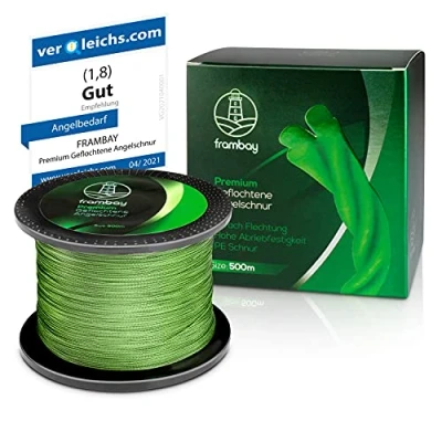 Abbildung von Frambay Geflochtene Angelschnur mit starker 4 Fach Flechtung I geflochten und flexibel Fishing Line, Angelsehne, Angel Schnur 500m &amp; 150m