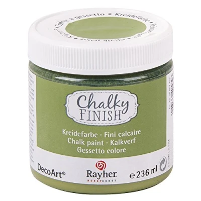 Abbildung von RAYHER HOBBY 38868452 Chalky Finish auf Wasser Basis, Kreide Farbe für Shabby Chic , Vintage und Landhaus Stil Looks, 236 ml (1er Pack), avocado