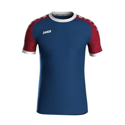 Abbildung von JAKO ICONIC Trikot Kinder Navy, Chili Red, Gr. 128 Nachhaltiges Sport Shirt kurzarm aus 100% recyceltem Polyester, Feuchtigkeitstransportierend