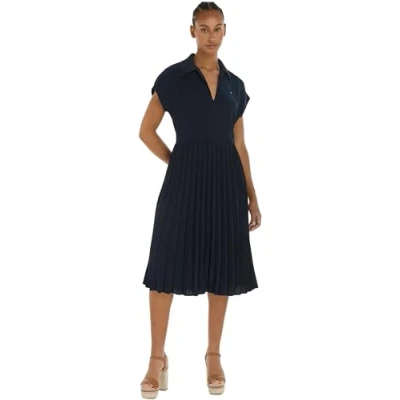 Abbildung von Tommy Hilfiger Fluid Pleated MIDI Dress Freizeitkleid, Damen, Größe: 36, Desert sky