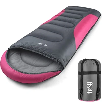 Abbildung von Trail Alpin Schlafsack mit Kapuze 250 g Schlafsack, 3 Jahreszeiten Schlafsack. Leicht, kleines Packmaß und Kompressionssack (Pink)