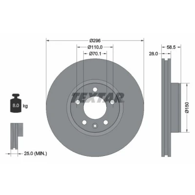 Abbildung von TEXTAR 92057700 Bremsscheibe 296 28 05/06 110 innenbelüftet ohne Radbefestigungsbolzen, Radnabe OPEL: Omega B Caravan, Saloon