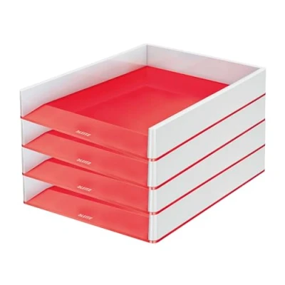 Abbildung von Leitz WOW A4 Briefablage, 4er Pack, Briefablage in Premium Qualität, Stapelbares Ablagefach als Schreibtisch Organizer, Ideal für Büro, Home Office &amp; Schule, Rot, 53611026