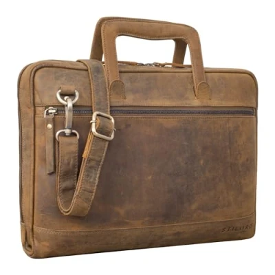 Abbildung von STILORD Pierce&#039; Computertasche, Griff aus Leder, professionelle Umhängetasche für MacBooks, 13,3 Zoll, Business Tasche, Vintage, Aktentasche, echtem Vinto, Braun, M, Koffer