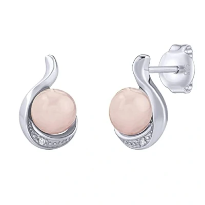 Abbildung von SILVEGO Damen Ohrringe aus 925 Sterling Silber mit natürlichem Rosenquarz und Brilliance Zirconia Ohrstecker