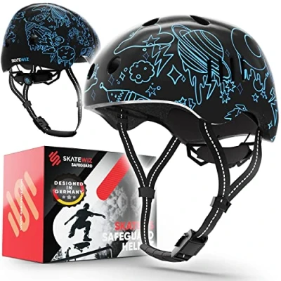 Abbildung von SKATEWIZ Fahrradhelm Helm Fahrrad, Leichter Skaterhelm, Mountainbike Helm, Größe L in Schwarz Blau Weltraum, Damen, Frauen