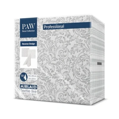 Abbildung von PAW Servietten aus Airlaid Stoffähnlich (40 x 40 cm) I 50 Stück Ideal für Hochzeit, Taufe, Kommunion, Geburtstag Tischdeko Rückseite Muster Barock Silber Reverse Baroque Etude silver