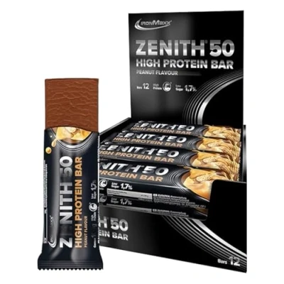 Abbildung von IronMaxx Zenith 50 XL High Protein Bar Erdnuss 12 x 100g Eiweißriegel mit 50% Proteingehalt low carb, sugar wichtigen Aminosäuren