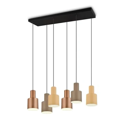 Abbildung von TRIO Leuchten Pendelleuchte »AGUDO, Hängelampe 6 flammig exkl 6xE27 max 40W höhenverstellbar«, flammig, Leuchtmittel E27 wechselbar, mehrfarbige Lampenschirme in beige taupe &amp; coffee, Esszimmerlampe