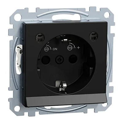 Abbildung von Schneider Electric Merten MEG2304 0403 SCHUKO Steckdose mit Lichtauslass, LED Beleuchtungs Modul, Berührungsschutz, Steckklemmen, Schwarz Matt, System M