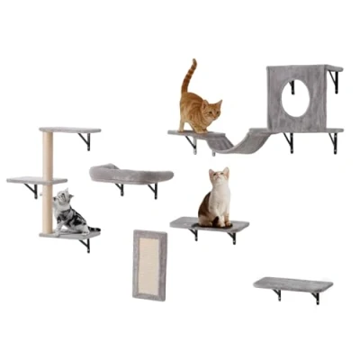 Abbildung von VEVOR Kletterwand, Katzenwandregale und Sitzstangen mit Sprungbrettern, Hängematte, Sofa, Katzenbaum &amp; Katzengriff, Katzenmöbel Regale bis zu 18 kg zum Schlafen, Spielen, Klettern, 6er Set