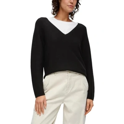 Abbildung von s.Oliver MIT Vausschnitt Strickpullover, Damen, Größe: 34, Schwarz