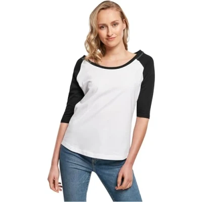Abbildung von Build Your Brand Womens BY022 Ladies 3/4 Contrast Raglan Tee T Shirt, wht/blk, 3XL