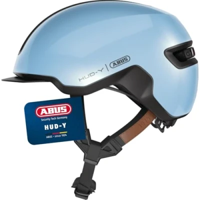 Abbildung von ABUS Urban Helm HUD Y mit magnetischem, aufladbarem LED Rücklicht &amp; Magnetverschluss cooler Fahrradhelm für den Alltag Damen und Herren Blau, Größe S