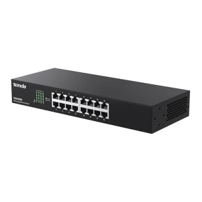 Abbildung von Tenda Switch 16 Port Gigabit LAN (Plug and Play Ethernet Switch, Netzwerk 19 Zoll Rack Montage, Lüfterlos, Metallgehäuse, Schwarz) (TEG1016D)