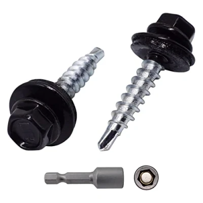 Abbildung von Marcopol (50 Stück) Metall Dachschrauben, 4,8 x 35 mm lackierte, selbstbohrende Schrauben mit EPDM Unterlegscheiben, Blech Sechskantschraube (50, Jet Black RAL 9005)