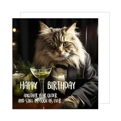 Abbildung von Edition Seidel Premium quadratische Geburtstagskarte mit Umschlag. Glückwunschkarte Happy Birthday Billet Karte Mann Frau Coole Katze Sprüche Humor Lustig (GQ118)