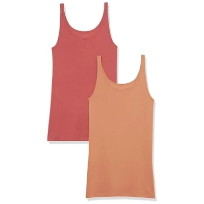 Abbildung von Amazon Essentials Damen Schmal geschnittenes Tanktop mit dünnem Trägern, 2er Pack, Braun/Ziegelrot, XXL