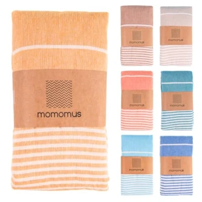 Abbildung von MOMOMUS Fouta XXL, Sandfrei, mit Fransen Großes Strandtuch aus Baumwolle, Sandabweisend Ideal für Picknicks am Strand Senf, 210x240 cm