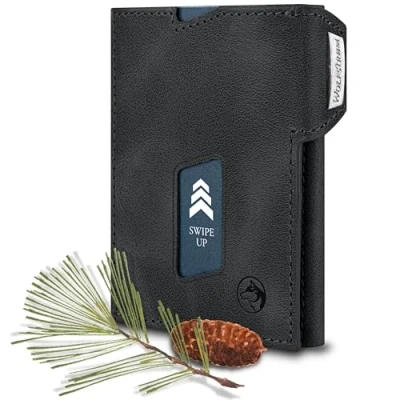 Abbildung von Wolfstrøm Slim Wallet mit Münzfach &#039;Ludvig&#039; I 7+1 Karten Mini Geldbörse Herren klein, RFID Blocker Damen Portemonnaie klein Credit Card Holder Geldbeutel Antique Black