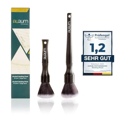 Abbildung von Aurum Performance® Detailing Pinsel Auto 2er Set ultraweich KFZ Reinigungspinsel zur professionellen Autopflege Innen &amp; Außen Car Detail Brush, Innenraum Reinigung, PKW Waschpinsel Ultrasoft