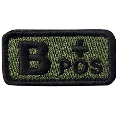 Abbildung von Taktisch Typ B positiv Blutgruppe Emblem Bestickter Aufnäher mit Haken und Flauschbänder, Olivgrün