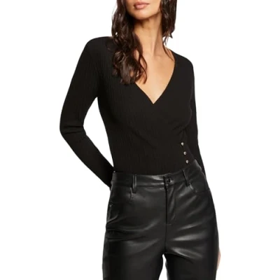 Abbildung von Morgan WRAP OVER Neckline Strickpullover, Damen, Größe: XS, Noir