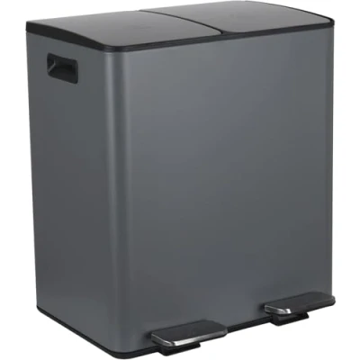 Abbildung von Spirella Mülleimer Mülltrennsystem 40 L (2x20 Liter) mit Inneneimer große Abfallbehälter Abfalleimer Treteimer Edelstahl Absenkautomatik Grau