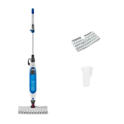 Abbildung von Shark Klik n&#039; Flip Dampfreiniger für Hartböden mit Steam Blaster, 2 waschbaren Reinigungspads &amp; Füllbehälter, 350ml Fassungsvermögen, 6m Kabel, 30 Sekunden Aufheizzeit, Weiß Blau S6001EU