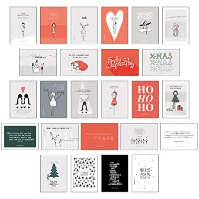 Abbildung von 25 handgemachte Weihnachtskarten: Hochwertiges Weihnachtskarten Postkarten Set mit Detailverliebten und Hand designten hochwertigen Sprüchen Zitaten