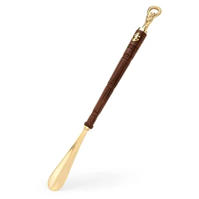 Abbildung von NKlaus Maritim Schuhlöffel 62 cm lang aus Messing gold und Holz Schuhanzieher 11730