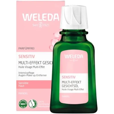 Abbildung von WELEDA Bio Mandel Sensitiv Gesichtsöl, intensives Naturkosmetik Pflegeöl gegen unreine Haut, Hautirritationen und zur Make up Entfernung, für Neurodermitiker geeignet (1 x 50 ml)