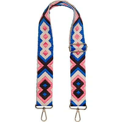 Abbildung von styleBREAKER Taschen Schulterriemen verstellbar mit Buntem Ethno Muster, Wechsel Taschengurt, Karabiner, Handyband 02013024, Farbe:Schwarz Blau Koralle