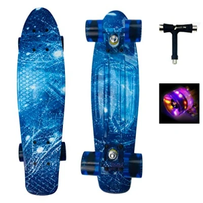 Abbildung von Sumeber Skateboard Kinder Mini Cruiser Komplette 22 Zoll mit LED Leuchtrollen für Erwachsene Anfänger Geburtstagsgeschenk (Ozean)