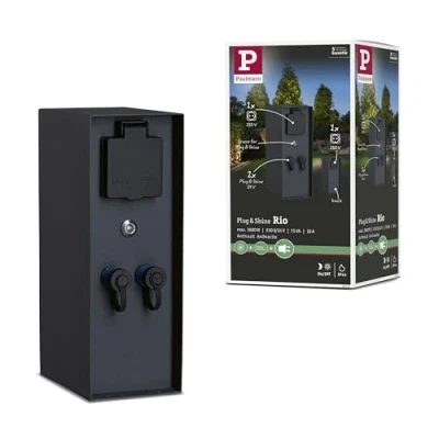 Abbildung von Paulmann 94701 Plug &amp; Shine Außenleuchte Zubehör Steckdosensäule Rio mit Dämmerungssensor IP44 Anthrazit Anschlüsse 2x 230V 24V