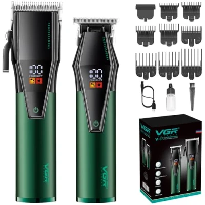 Abbildung von VGR Professionelle Haarschneidemaschine für Männer, Barber Clipper und Trimmer Set, Schnur /Kabelloses Haarschneide Set mit LED Anzeige