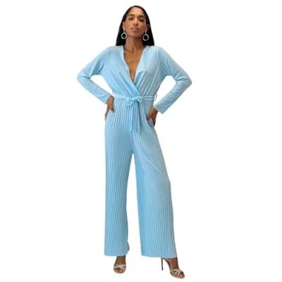 Abbildung von Elara Damen Long Sleeve Jumpsuit 1224 Lightblue
