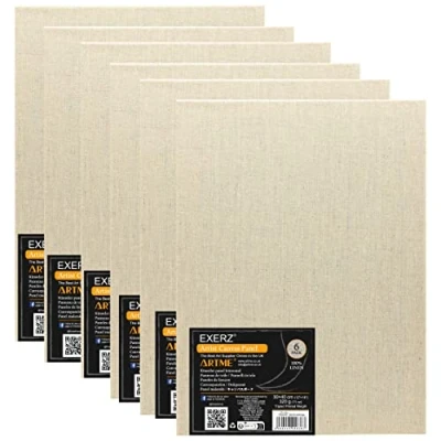 Abbildung von EXERZ 30x40cm Leinen Leinwandpaneele 6 Stück, Leinwandbrett A3, 320 g/m²/ Dreifach grundiert/Säurefrei/mittlere Körnung/ungebleichtes reines Öl und Acrylmalerei (30 x 40 cm)