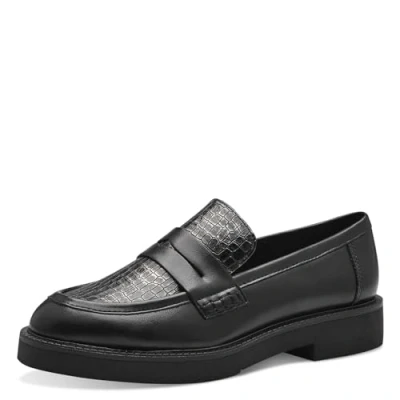 Abbildung von MARCO TOZZI Damen Loafer ohne Absatz aus Kunstleder mit Blockabsatz, Schwarz (Black Comb), 39 EU