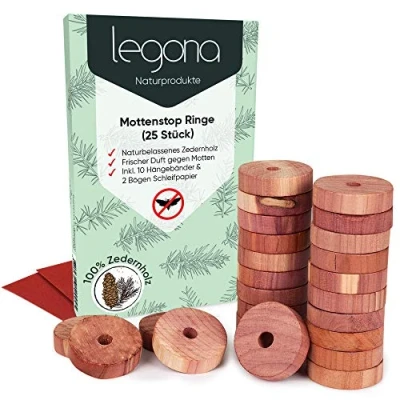 Abbildung von Legona® 25x Natürlicher BIO Mottenschutz aus Zedernholz / 100% Naturprodukt Chemiefreie Mottenfalle/Erstklassige Mottenabwehr im Kleiderschrank/Langlebiger Schutz vor Kleidermotten