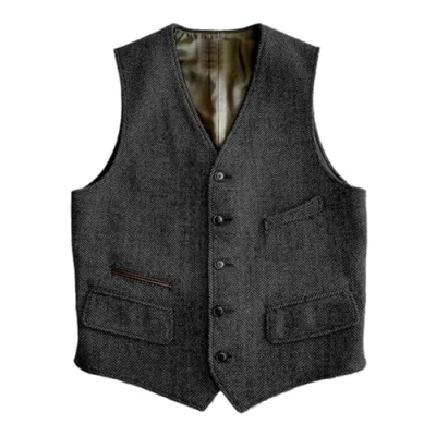 Abbildung von Solovedress Wolle Anzugweste Formale Regular Fit Weste Anzug für Hochzeit Groomsmen(Black,L)