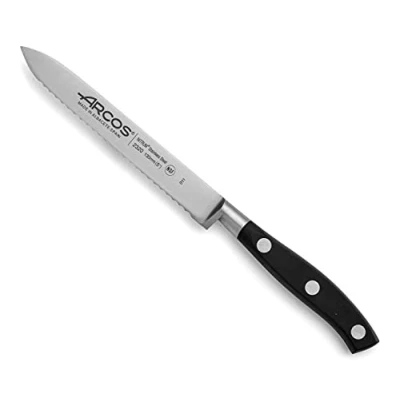 Abbildung von Arcos Serie Riviera Tomatenmesser Klinge aus Nitrum geschmiedetem Edelstahl 130 mm HandGriff Polyoxymethylen (POM) Farbe Schwarz