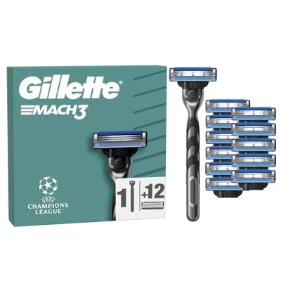 Abbildung von Gillette Mach3 Basis Rasierer für Männer, 1 Rasierer,12 Ersatzklingen, Mit Gleitstreifen ein sanftes Gleiten und NEUER Klingenbeschichtung, weniger Hautirritation