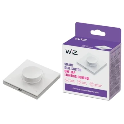 Abbildung von WiZ Smart Dial Switch tragbare Dimm und Szenensteuerung mit nur einem Klick, aufladbar über USB, steuert alle „Connected by WiZ“Lampen